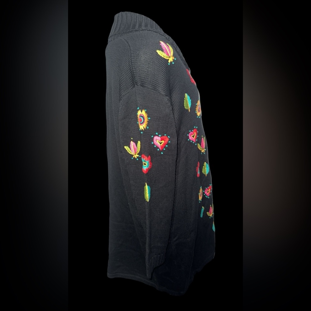 Vintage Bob Mackie Black Cardigan with Colorful Floral Embroidery - Picture 2 of 3